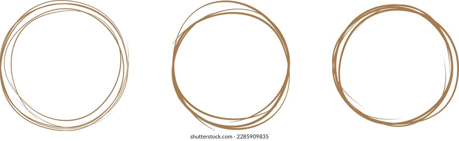 Línea de círculo marrón dibujada a mano. Resaltar el círculo de dibujo a mano aislado en el fondo. Círculo redondo escrito a mano. Para marcar texto, nota, icono de marca, número, lápiz de marcadores, revisión de lápiz y texto, vector