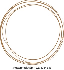 Brown circle line hand drawn. Highlight hand drawing circle isolated on white background. Round handwritten circle. For marking text, note, mark icon, number, marker pen, pencil and text check, vector
