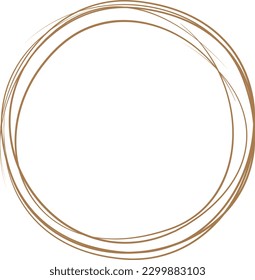 Brown circle line hand drawn. Highlight hand drawing circle isolated on white background. Round handwritten circle. For marking text, note, mark icon, number, marker pen, pencil and text check, vector