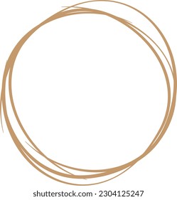 Brown circle line hand drawn. Highlight hand drawing circle isolated on white background. Round handwritten circle. For marking text, note, mark icon, number, marker pen, pencil and text check, vector