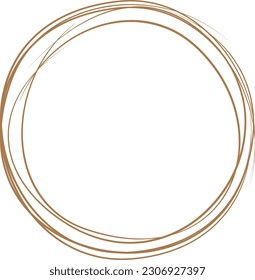 Brown circle line hand drawn. Highlight hand drawing circle isolated on white background. Round handwritten circle. For marking text, note, mark icon, number, marker pen, pencil and text check, vector
