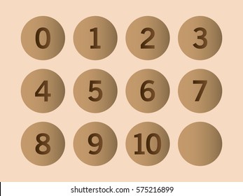 Brown circle with numbers 0 to 10 inside on soft light orange background