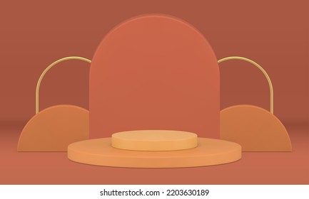 Brown Circle Stairs Podium Pedestal Decorative Showcase 3d Design Product Presentation Realistic Vector Illustration. Beige Rounded Staircase Platform Foundation Marketing Display Geometric Base