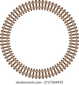Marco de pista circular de ferrocarril marrón aislado sobre fondo blanco. La repetición del patrón del riel del tren forma una forma de borde redondo limpio. Anillo temático de transporte decorativo para mapas, juegos y Diseño gráfico.