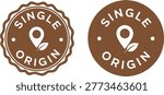 Brown circular single origin badges with location pin and leaf icon, ideal for coffee or specialty product labeling.