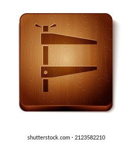 Brown Clamp tool icon isolated on white background. Locksmith tool. Wooden square button. Vector Illustration