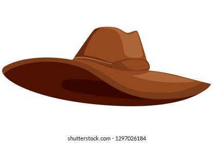 Brown classic cowboy hat. Element of clothes sheriff or cowboys. Western style hat. Flat vector illustration isolated on white background.