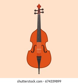 Brown classic double bass flat vector illustration