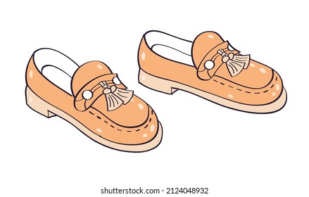 Brown classic elegant vintage loafers shoes pair with tassels isolated vector illustration