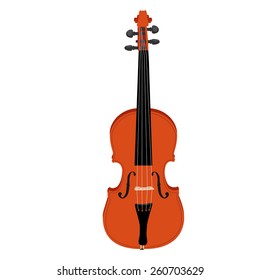 Brown classical violin vector icon isolated, musical instrument