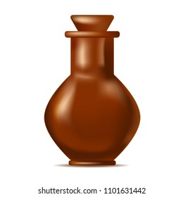 brown clay alchemical bottle with cork on white background