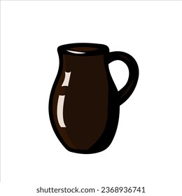 A brown clay jug with a handle. Vector illustration hand-drawn, isolated illustration. Clipart, template, sketch, icon, sketch.