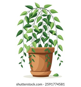 Brown Clay Pot with Lush Green Trailing Plant – Rustic Home Décor and Indoor Gardening