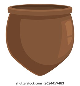 Brown clay pot standing on white background, traditional cooking utensil