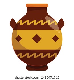 Brown clay vessel with traditional african patterns, representing ancient craftsmanship and cultural heritage