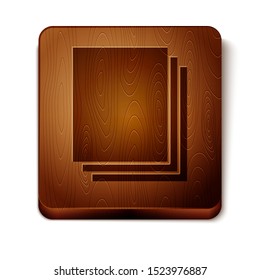 Brown Clean paper icon isolated on white background. File icon. Checklist icon. Business concept. Wooden square button. Vector Illustration
