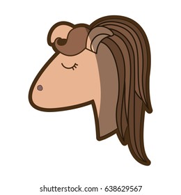 brown clear silhouette of face side view of female horse with striped mane vector illustration