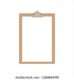 Brown clipboard with blank paper isolated on a white background. Vector