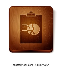 Brown Clipboard with graph chart icon isolated on white background. Report text file icon. Accounting sign. Audit, analysis, planning. Wooden square button. Vector Illustration