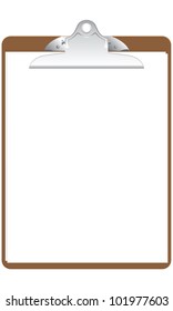 A brown clipboard with two blank pages