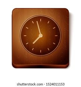 Brown Clock icon isolated on white background. Time symbol. Wooden square button. Vector Illustration