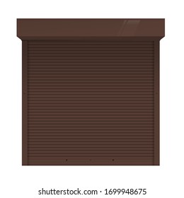 Brown closed exterior window blind mockup isolated on white background - realistic tightly shut striped metal window protection, vector illustration.
