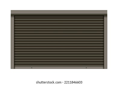 Brown closed roller garage shutter door with realistic texture mockup. Metal protect system for shops and stores. Vector illustration of steel gate of house or warehouse. Roller up blinds.