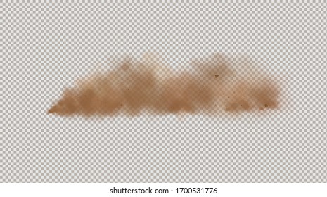 Braune Staubwolke unter dem Rad. Schmutzige Sandwolken mit kleinen Teilchen in der Wüste. Realistisch aussehende Vektorillustration. Rauch.