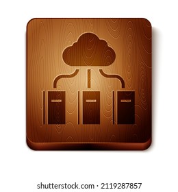 Brown Cloud or online library icon isolated on white background. Internet education or distance training. Wooden square button. Vector Illustration