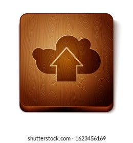 Brown Cloud upload icon isolated on white background. Wooden square button. Vector Illustration