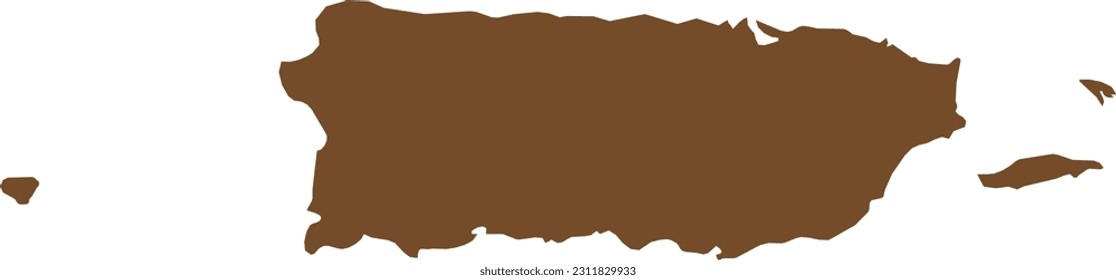 BROWN CMYK color detailed flat map of the federal territory of PUERTO RICO, UNITED STATES OF AMERICA on transparent background