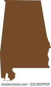 BROWN CMYK color detailed flat map of the federal state of ALABAMA, UNITED STATES OF AMERICA on transparent background