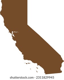 BROWN CMYK color detailed flat map of the federal state of CALIFORNIA, UNITED STATES OF AMERICA on transparent background