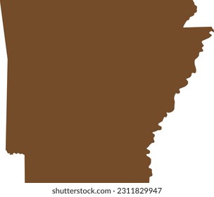 BROWN CMYK color detailed flat map of the federal state of ARKANSAS, UNITED STATES OF AMERICA on transparent background