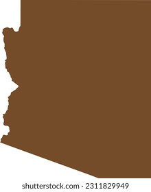 BROWN CMYK color detailed flat map of the federal state of ARIZONA, UNITED STATES OF AMERICA on transparent background