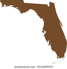 BROWN CMYK color detailed flat map of the federal state of FLORIDA, UNITED STATES OF AMERICA on transparent background