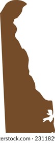 BROWN CMYK color detailed flat map of the federal state of DELAWARE, UNITED STATES OF AMERICA on transparent background