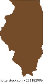 BROWN CMYK color detailed flat map of the federal state of ILLINOIS, UNITED STATES OF AMERICA on transparent background