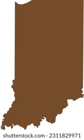 BROWN CMYK color detailed flat map of the federal state of INDIANA, UNITED STATES OF AMERICA on transparent background