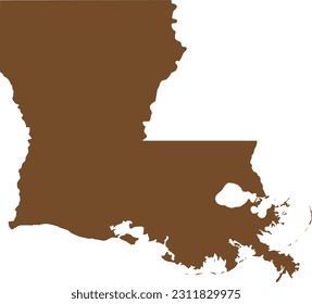 BROWN CMYK color detailed flat map of the federal state of LOUISIANA, UNITED STATES OF AMERICA on transparent background