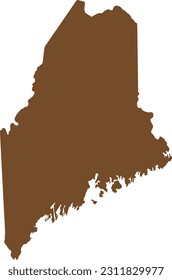 BROWN CMYK color detailed flat map of the federal state of MAINE, UNITED STATES OF AMERICA on transparent background