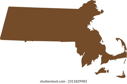 BROWN CMYK color detailed flat map of the federal state of MASSACHUSETTS, UNITED STATES OF AMERICA on transparent background