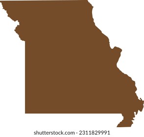 BROWN CMYK color detailed flat map of the federal state of MISSOURI, UNITED STATES OF AMERICA on transparent background
