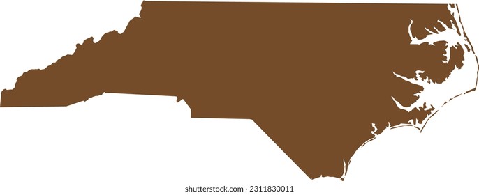 BROWN CMYK color detailed flat map of the federal state of NORTH CAROLINA, UNITED STATES OF AMERICA on transparent background