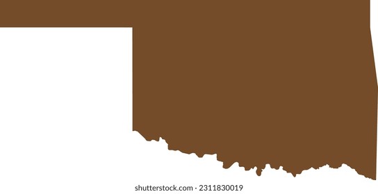 BROWN CMYK color detailed flat map of the federal state of OKLAHOMA, UNITED STATES OF AMERICA on transparent background