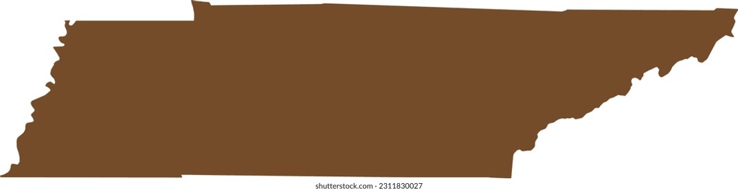 BROWN CMYK color detailed flat map of the federal state of TENNESSEE, UNITED STATES OF AMERICA on transparent background