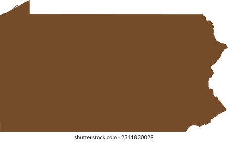 BROWN CMYK color detailed flat map of the federal state of PENNSYLVANIA, UNITED STATES OF AMERICA on transparent background