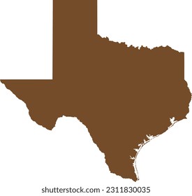 BROWN CMYK color detailed flat map of the federal state of TEXAS, UNITED STATES OF AMERICA on transparent background
