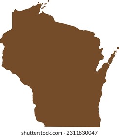 BROWN CMYK color detailed flat map of the federal state of WISCONSIN, UNITED STATES OF AMERICA on transparent background