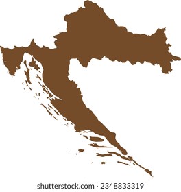 BROWN CMYK color detailed flat stencil map of the European country of CROATIA on transparent background